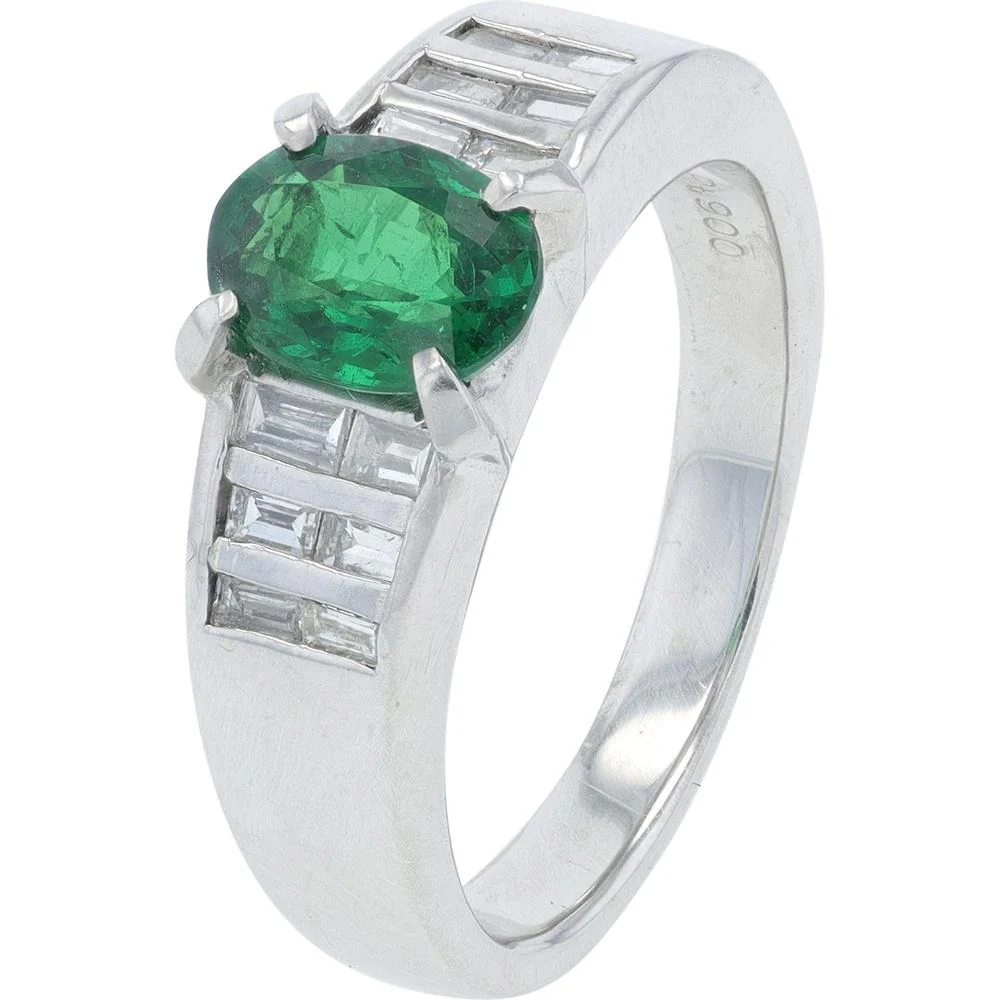 Platinum 1.16 Carat Grossular Garnet Ring with 0.30 Carat Baguette Diamonds - Oval Cut Center Stone