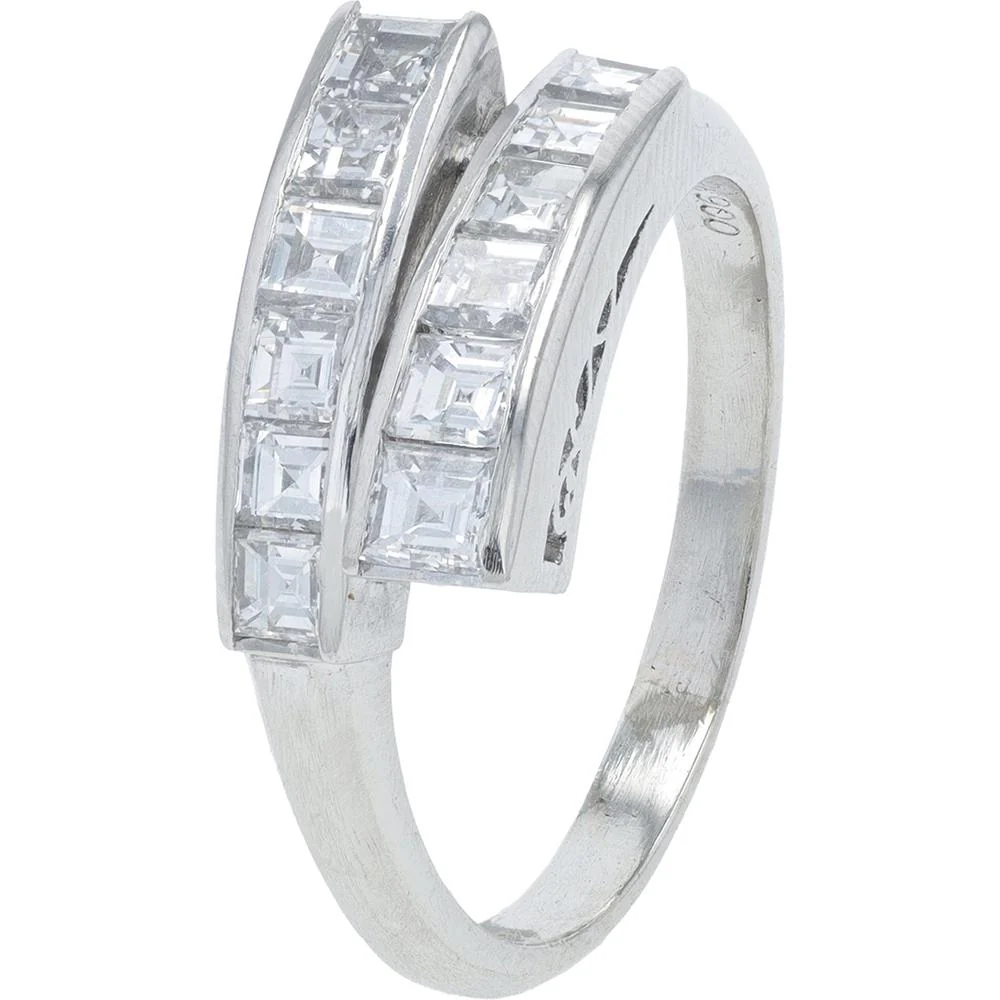 Platinum 1.17 Carat Diamond Bypass Band with Channel Set Princess - Cut Diamonds