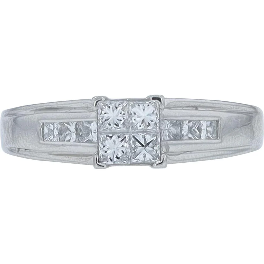 Platinum 1/2 Carat Total Weight Diamond Ring with Princess Cut and Channel Set Accents