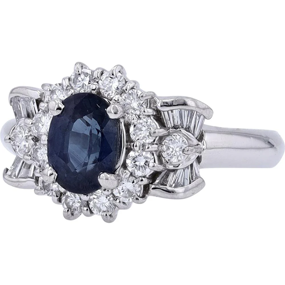 Platinum 1.20 Carat Sapphire Center Ring with Diamond Halo - 0.58 Carat Total Diamond Weight - Image 2
