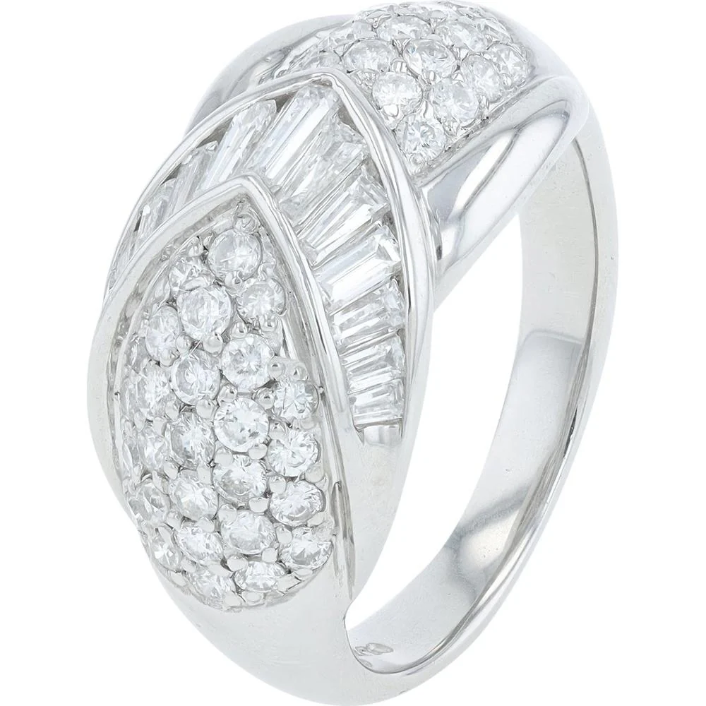 Platinum 1.20 Carat Total Weight Diamond Ring with Tapered Baguette and Round Diamonds