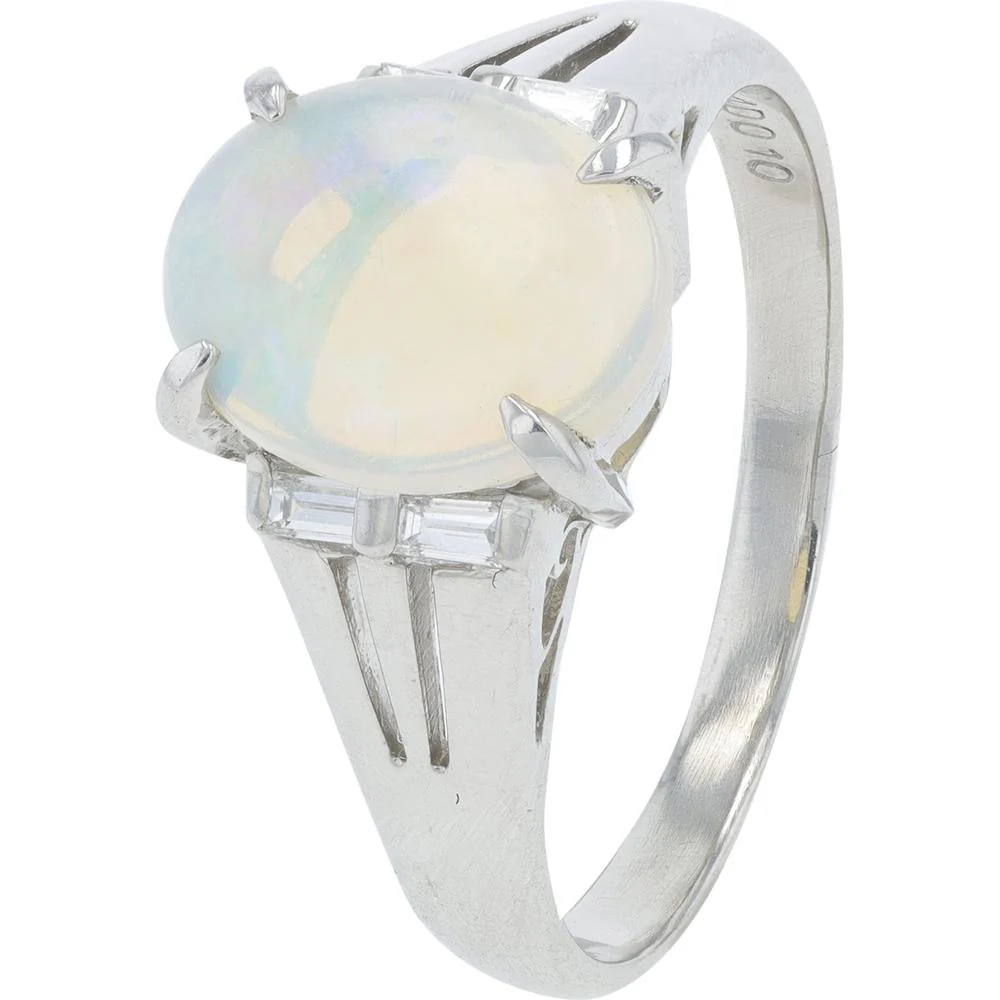 Platinum 1.24 Carat Opal Ring with Diamond Accents - 0.10 Carat Total Diamond Weight