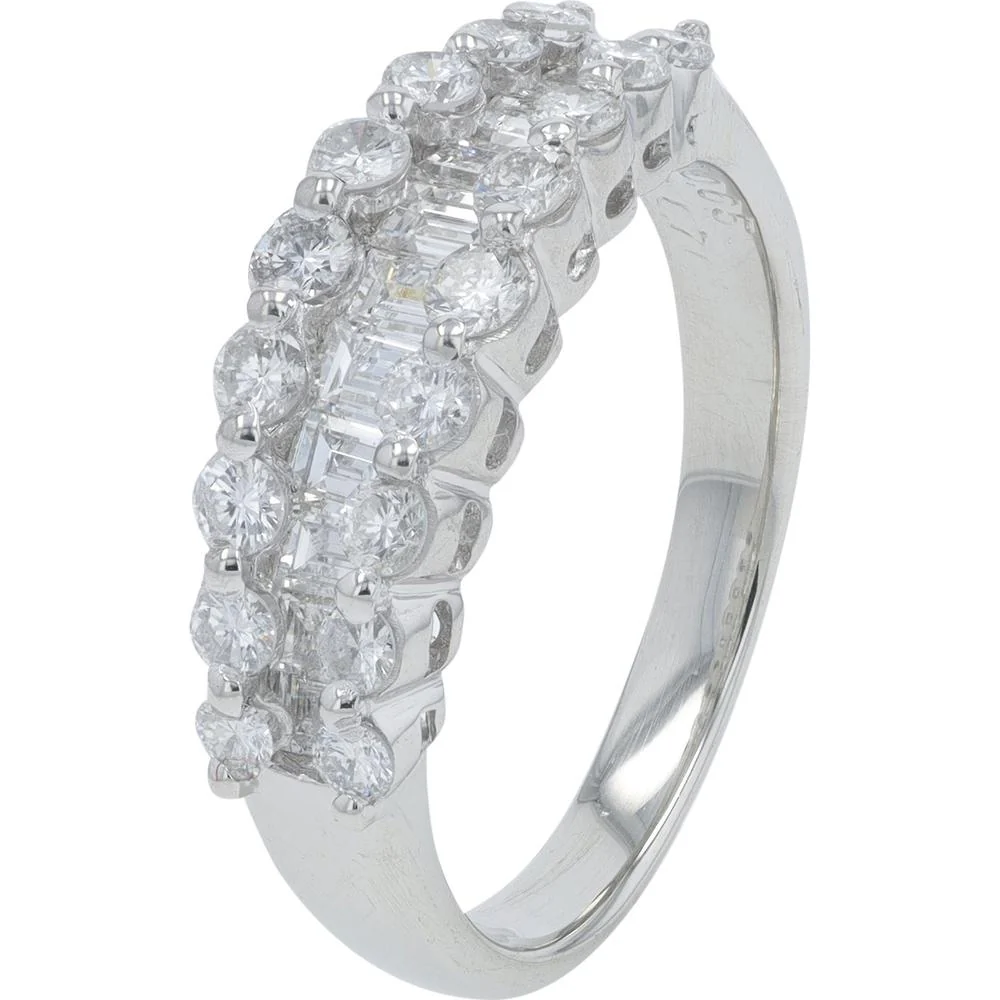 Platinum 1.35 Carat Diamond Band with Baguette and Round Prong - Set Diamonds