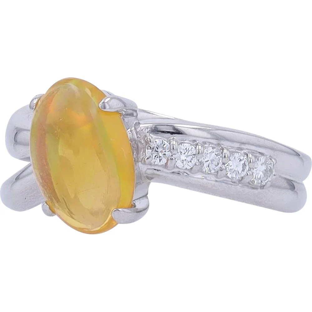 Platinum 1.40 Carat Oval Fire Opal Ring with 0.11 Carat Total Diamond Accents - Image 2