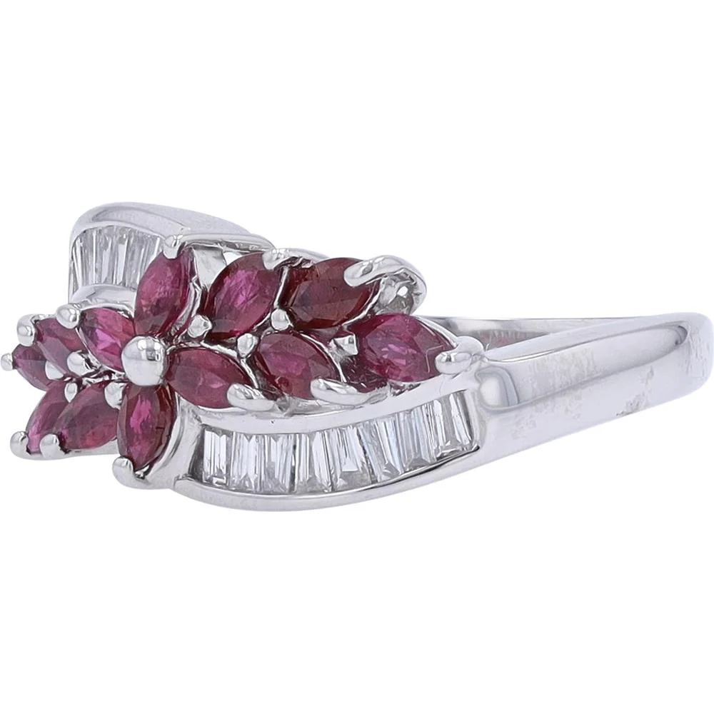 Platinum 1.47 Carat Ruby Ring with Baguette and Round Diamond Accents - 0.38 Carat Total Diamond Weight - Image 2