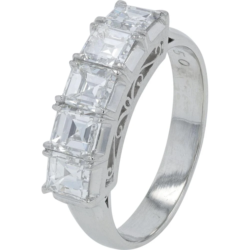 Platinum 1.50 Carat Diamond Band with Four Prong - Set Square Diamonds