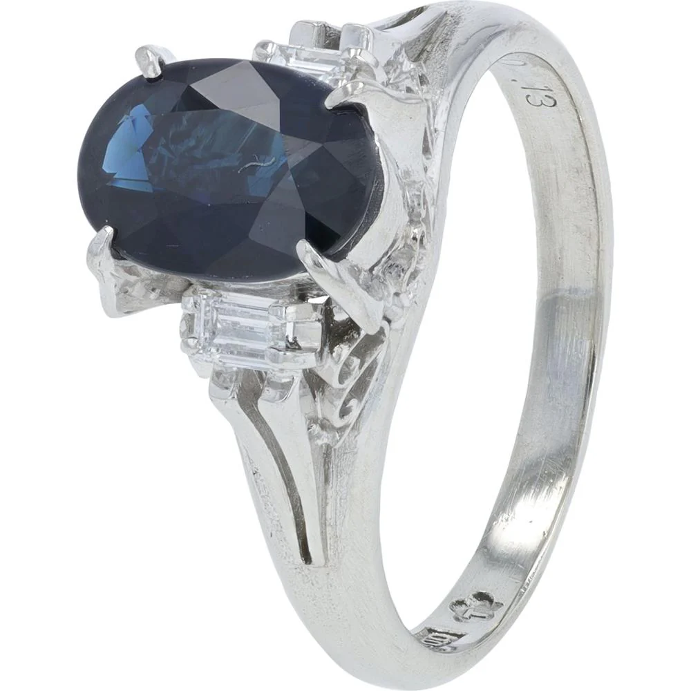 Platinum 1.50 Carat Sapphire Ring with Diamond Accents - 0.13 Carat Total Diamond Weight