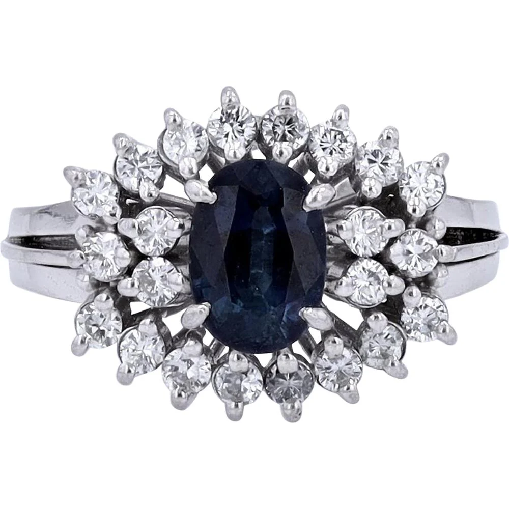 Platinum 1.54 Carat Oval Sapphire Ring with 0.45 Carat Diamond Halo
