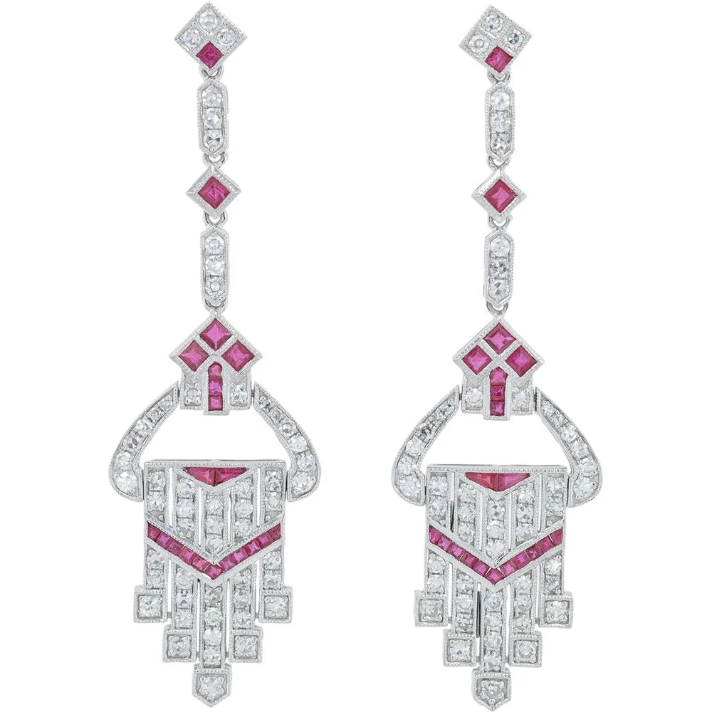 Platinum 1.58 Carat Total Ruby Earrings with 2.12 Carats Diamond Accents