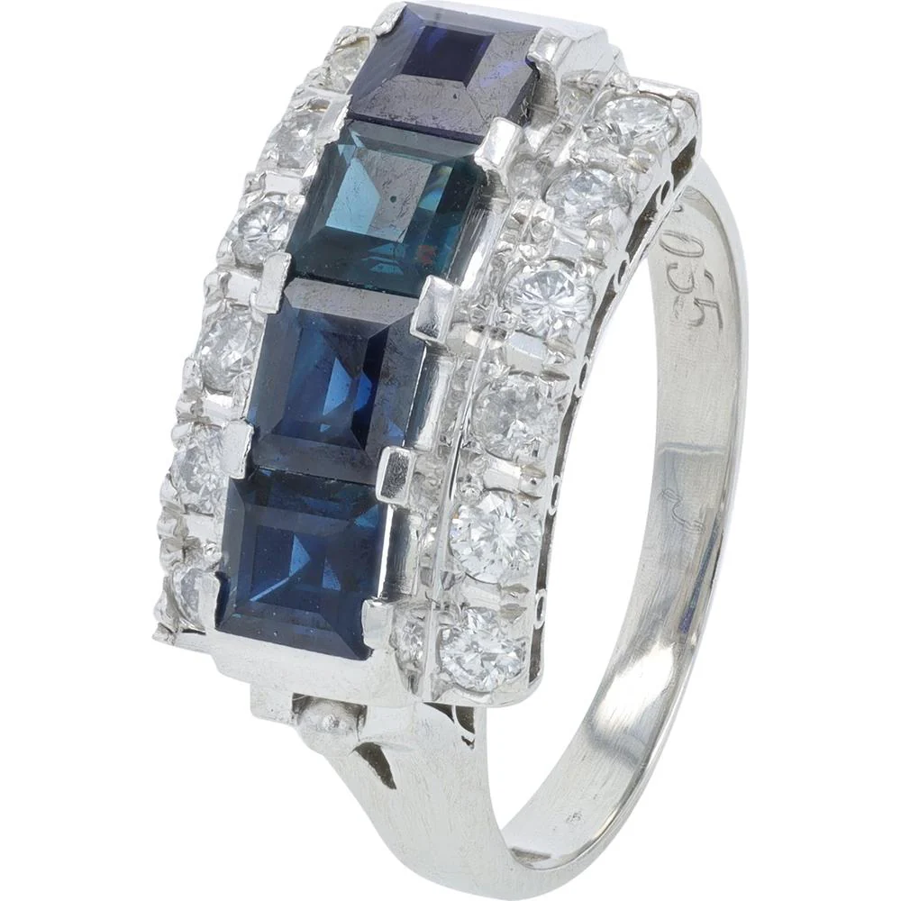 Platinum 1.70 Carat Square Sapphire Ring with 0.35 Carat Round Diamond Accents