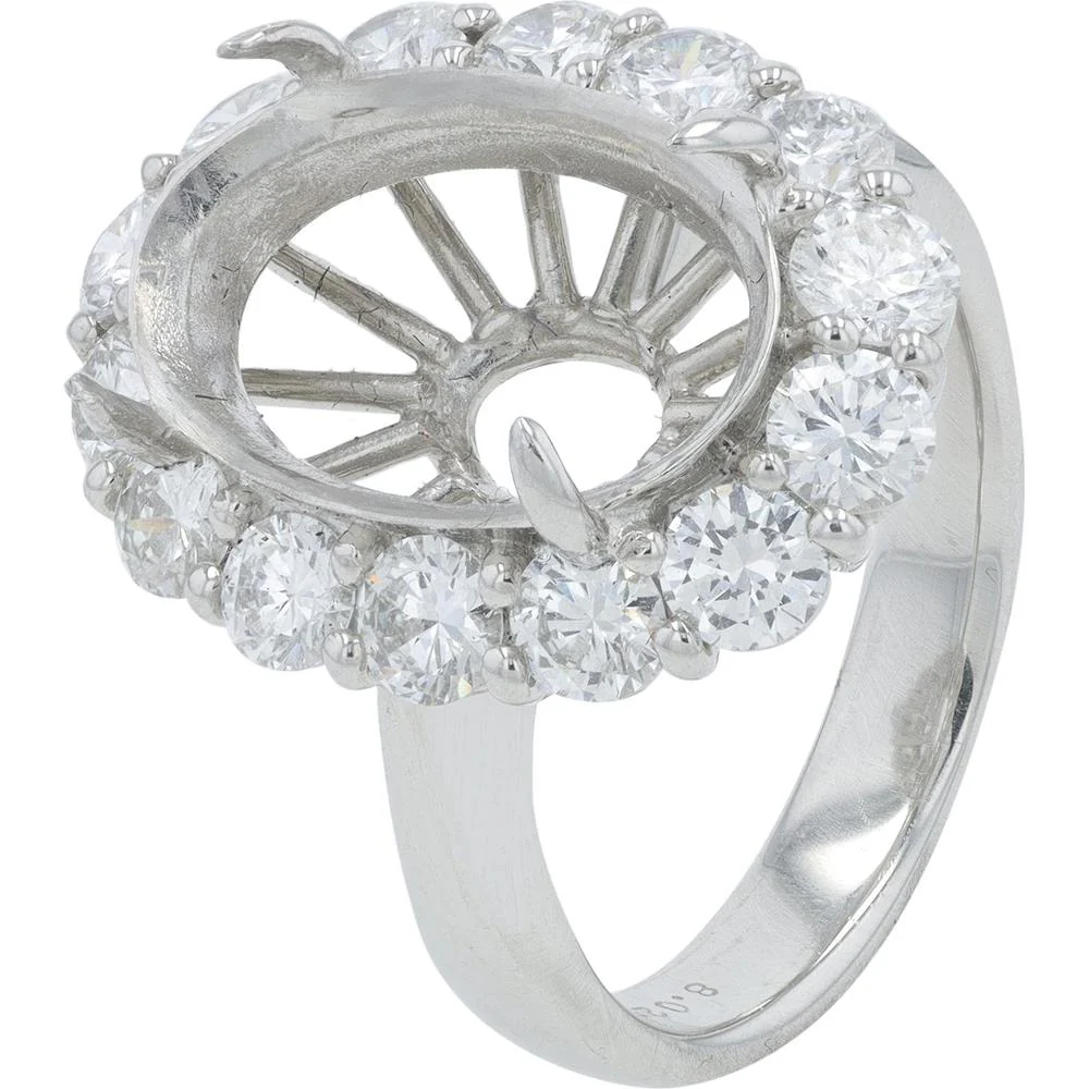 Platinum 1.83 Carat Diamond Halo Semi - Mount Engagement Ring - 1.83 Carat Total Diamond Weight