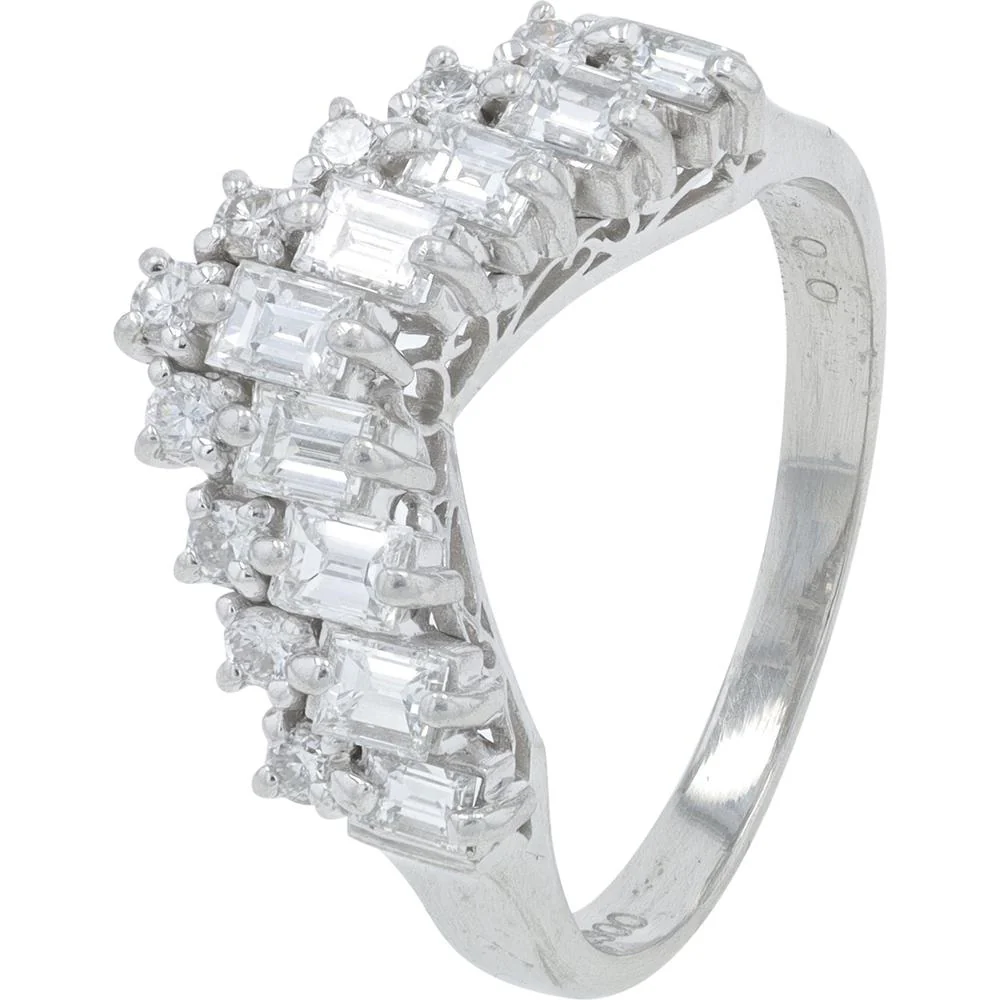 Platinum 1 Carat Diamond Chevron Ring with Sparkling Round Diamonds - 1.00 Carat Total Diamond Weight