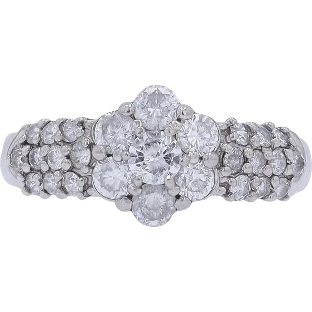 Platinum 1 - Carat Diamond Cluster Ring with Milgrain Detail - 1.00 Carat Total Diamond Weight