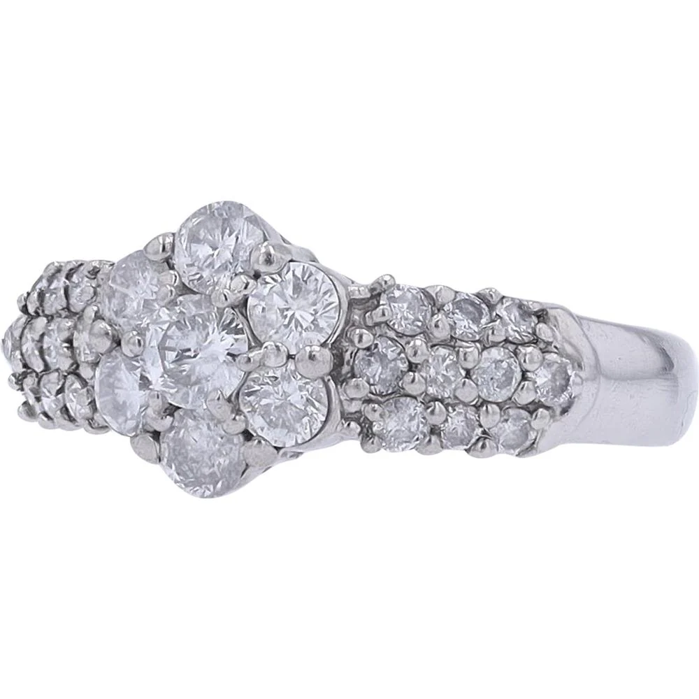 Platinum 1 - Carat Diamond Cluster Ring with Milgrain Detail - 1.00 Carat Total Diamond Weight - Image 2