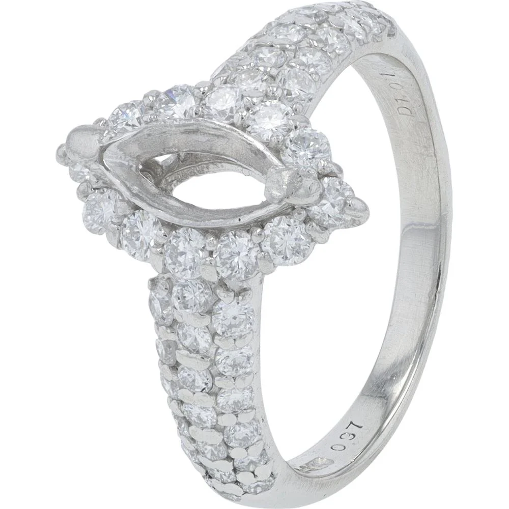 Platinum 1 Carat Diamond Marquise Semi - Mount with Pavé Setting - 1.01 Carat Total Diamond Weight
