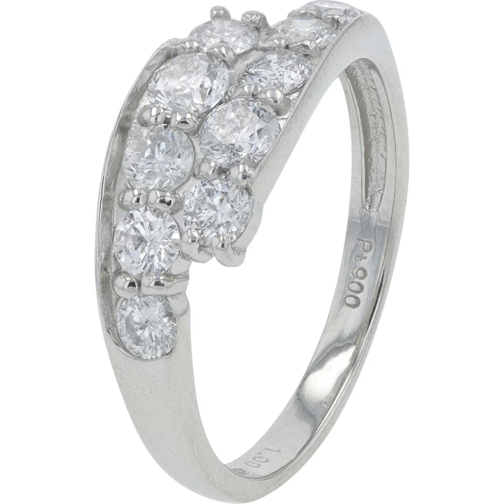 Platinum 1 Carat Total Weight Diamond Bypass Ring - Round Diamonds, Prong Set - Size 6.75