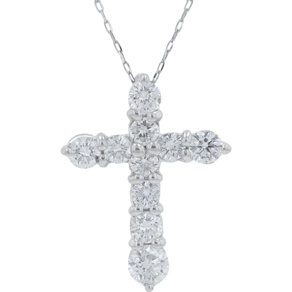 Platinum 1 Carat Total Weight Diamond Cross Pendant Necklace - 1.00 Carat Total Diamond Weight