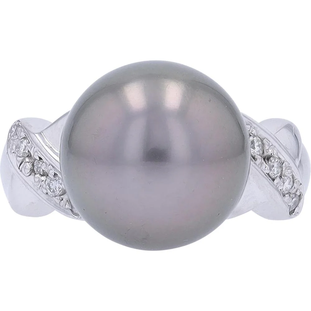 Platinum 11.5MM Pearl and Diamond Ring with 0.12 Carat Total Diamond Weight