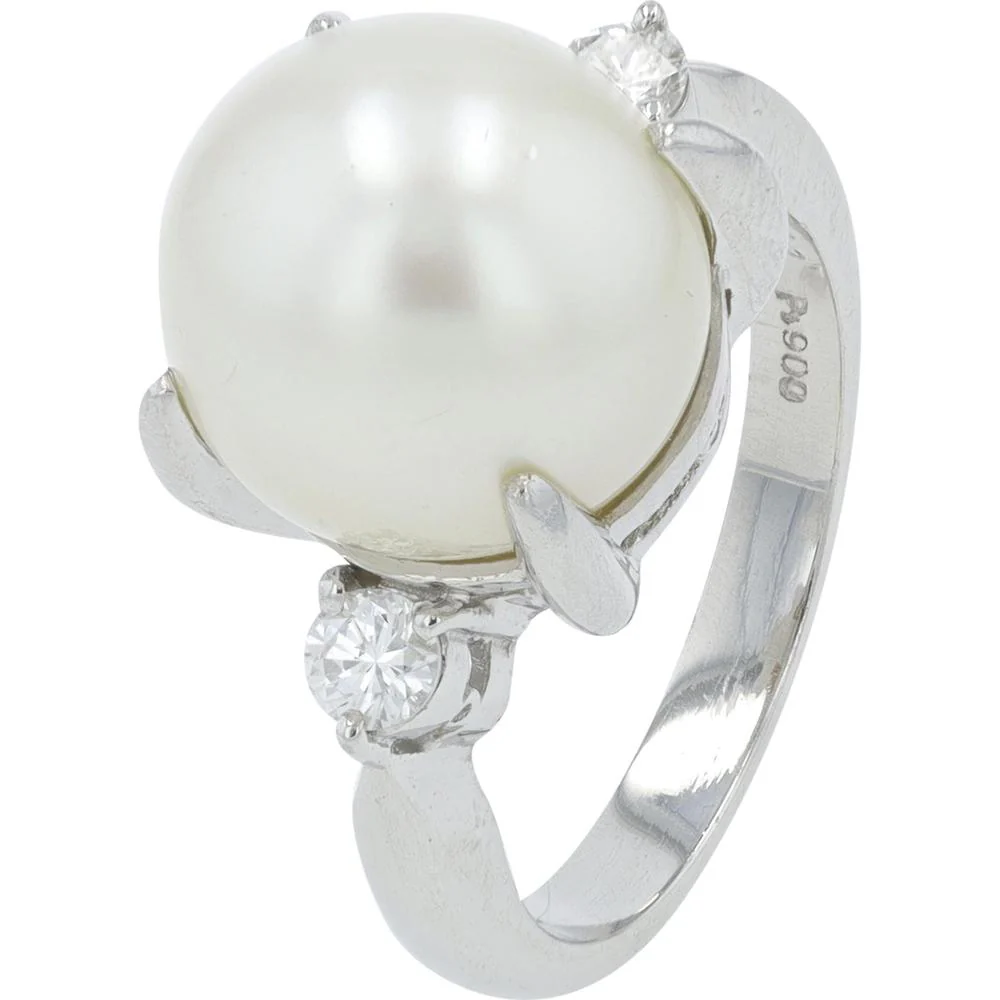 Platinum 11.7mm Pearl Ring with Diamond Accents - 0.24 Carat Total Diamond Weight