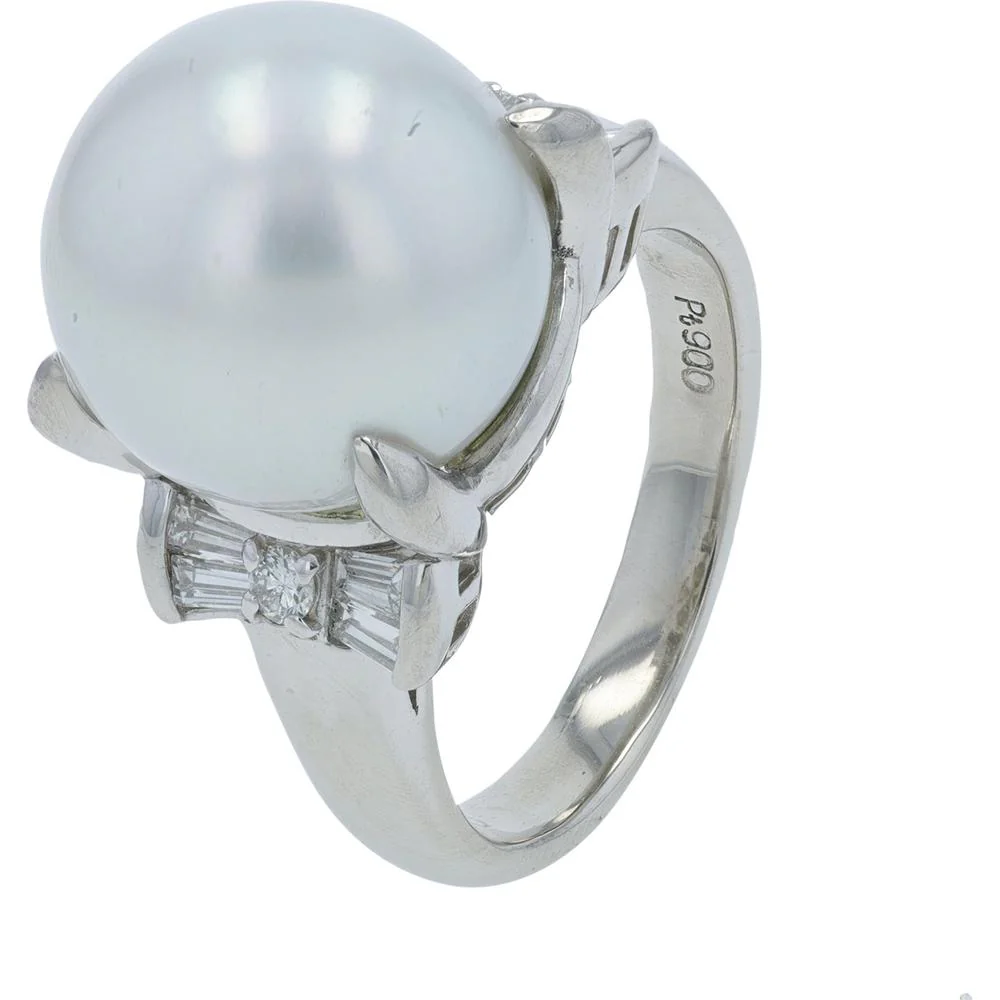 Platinum 12.8mm Pearl Ring with 0.40 Carat Total Diamond Accents