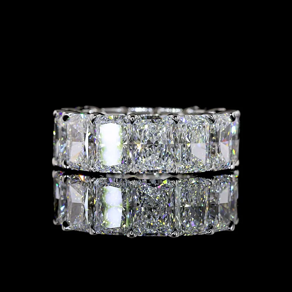 Platinum 14.50 Carat Eternity Band with North-South Prong Set Radiant Cut Lab Diamonds - D VS1 Clarity - Covaloro Fine Jewelry