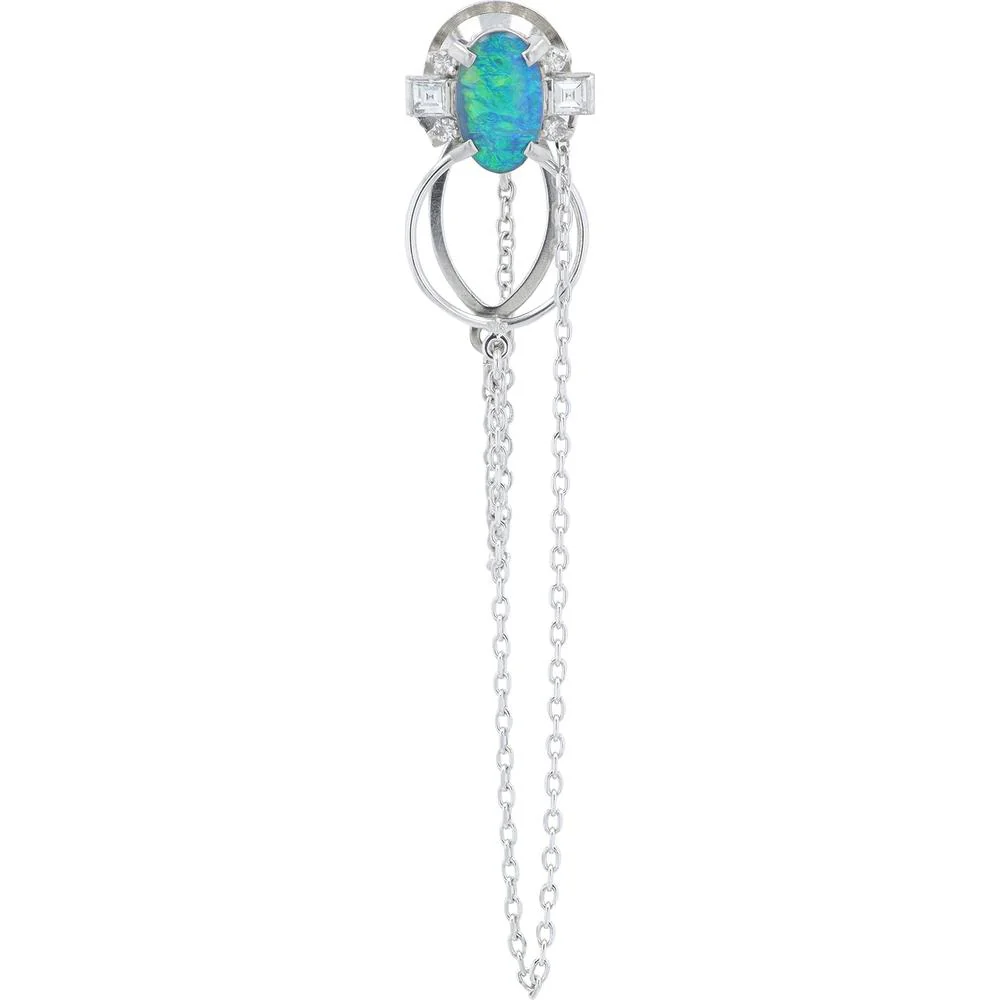 Platinum/14K White Gold 1.31 Carat Black Opal Tie Pin with Diamond Accents - 0.25 Carat Total Diamond Weight