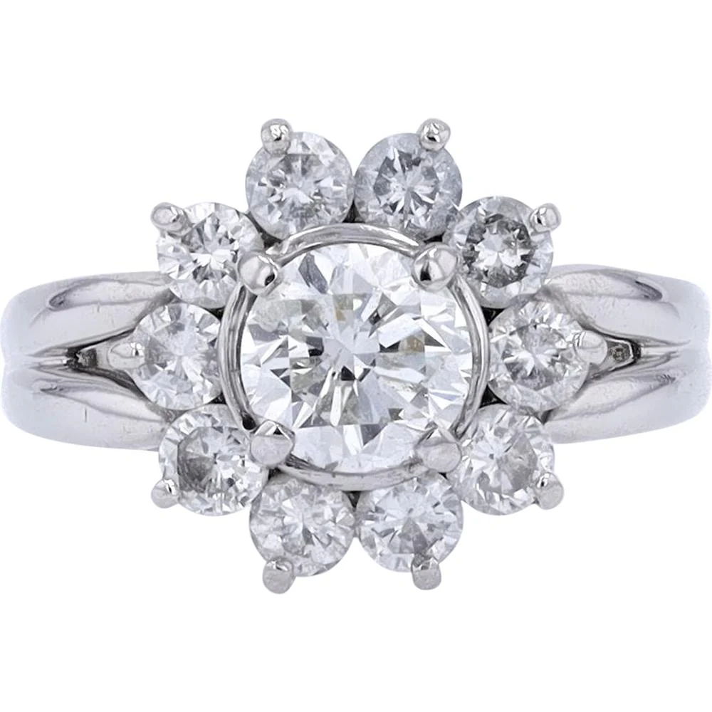 Platinum 2.00 Carat Total Diamond Halo Engagement Ring with 0.98 Carat Round Center Diamond