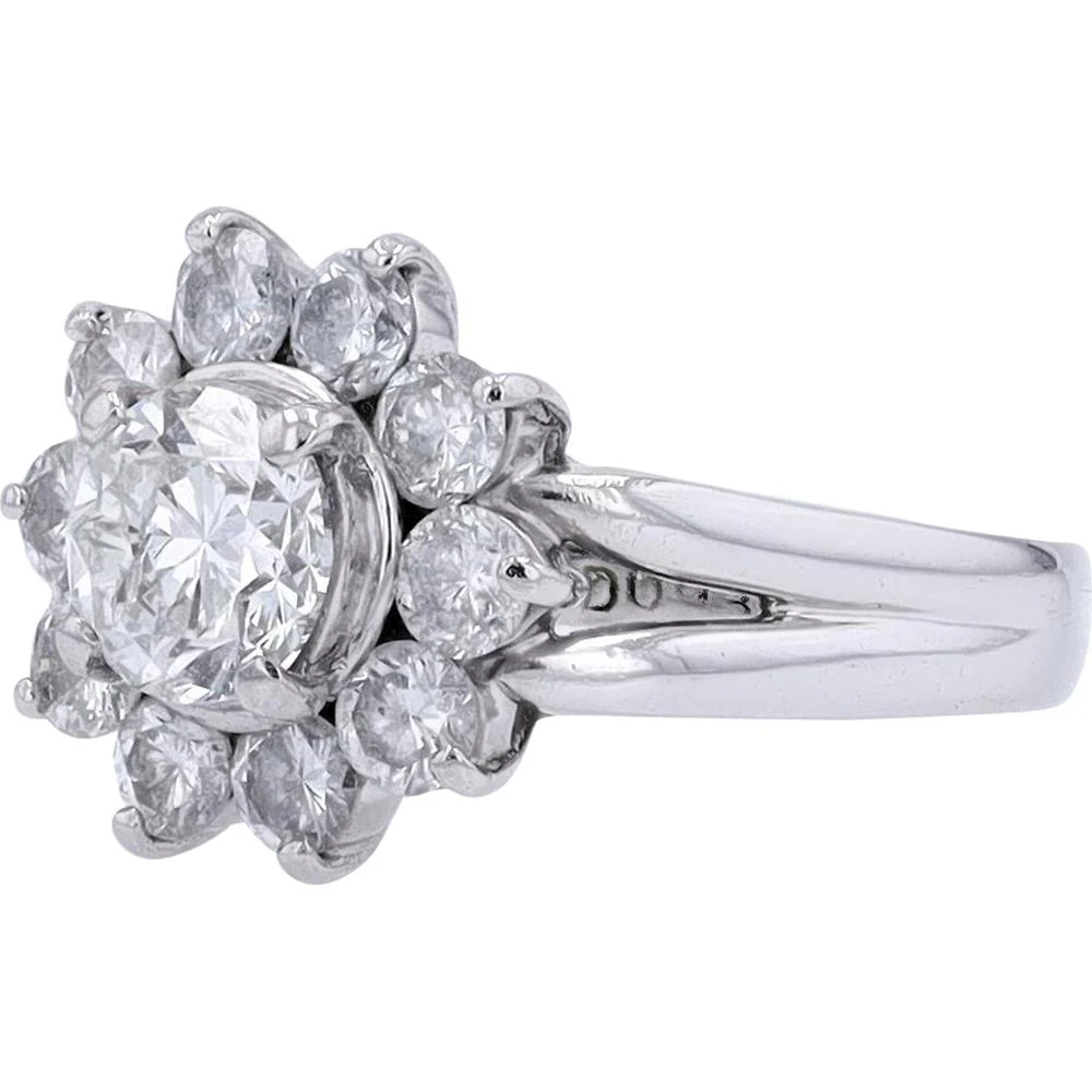 Platinum 2.00 Carat Total Diamond Halo Engagement Ring with 0.98 Carat Round Center Diamond - Image 2