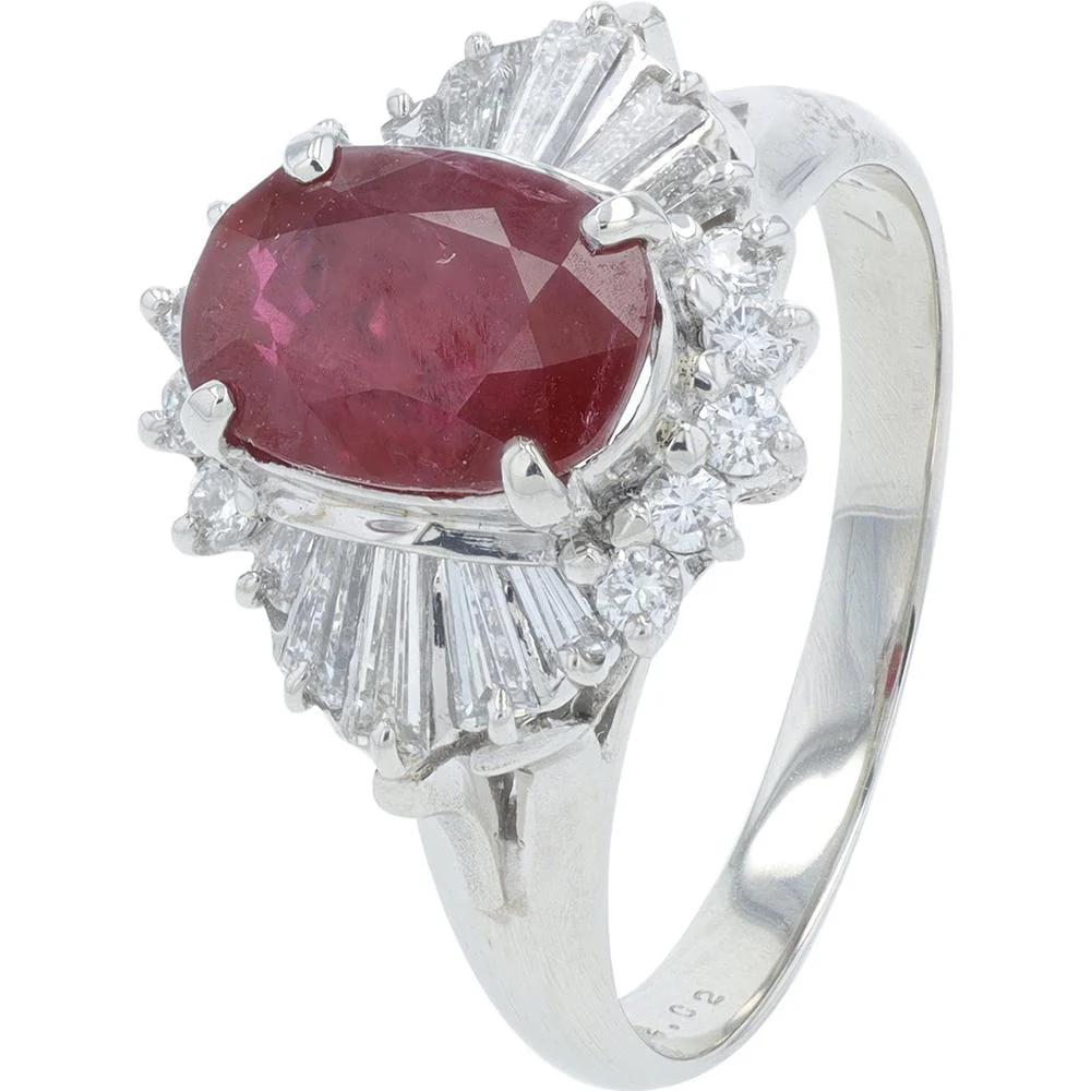 Platinum 2.02 Carat Oval Ruby Ring with 0.34 Carat Diamond Halo - Platinum 900