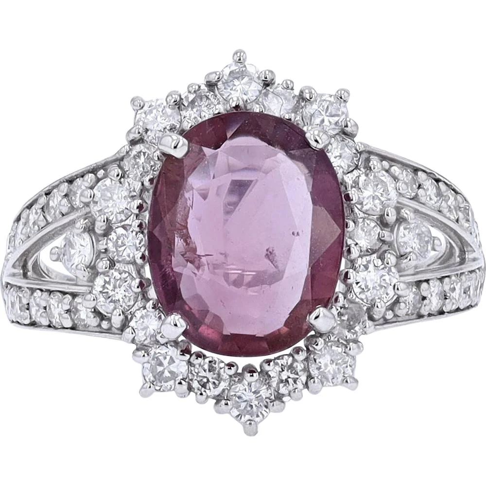 Platinum 2.04 Carat NO Heat Purple Pink Sapphire Halo Ring with 0.77 Carat Diamond Accents