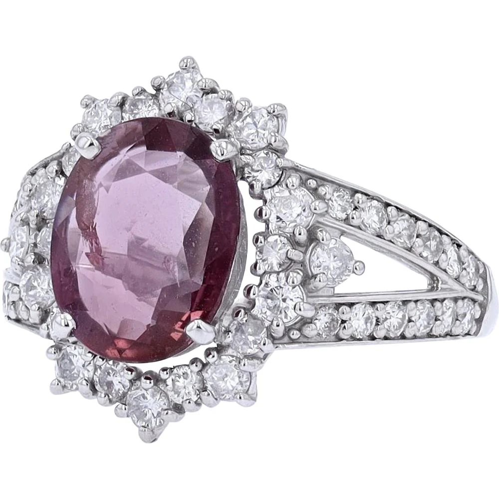 Platinum 2.04 Carat NO Heat Purple Pink Sapphire Halo Ring with 0.77 Carat Diamond Accents - Image 2