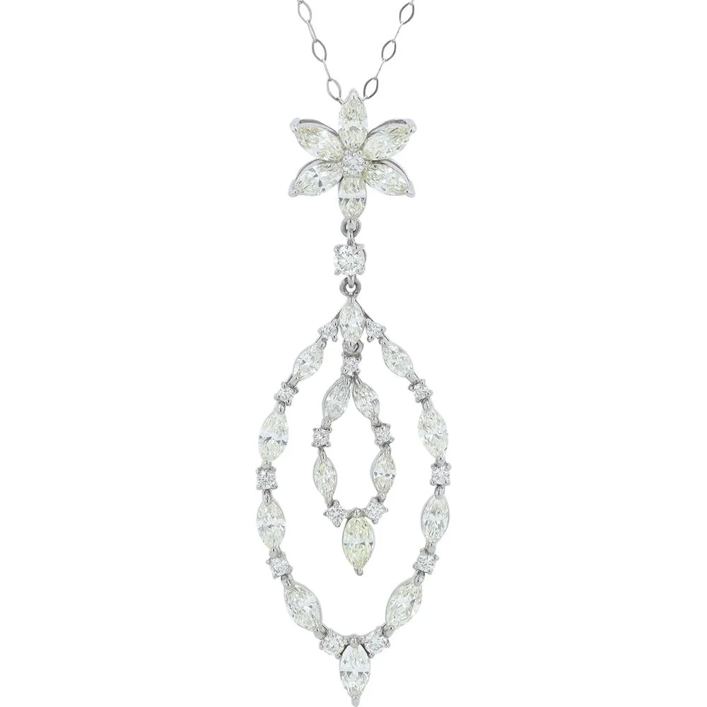 Platinum 2.05 Carat Diamond Floral Pendant with Marquise Cut Diamonds
