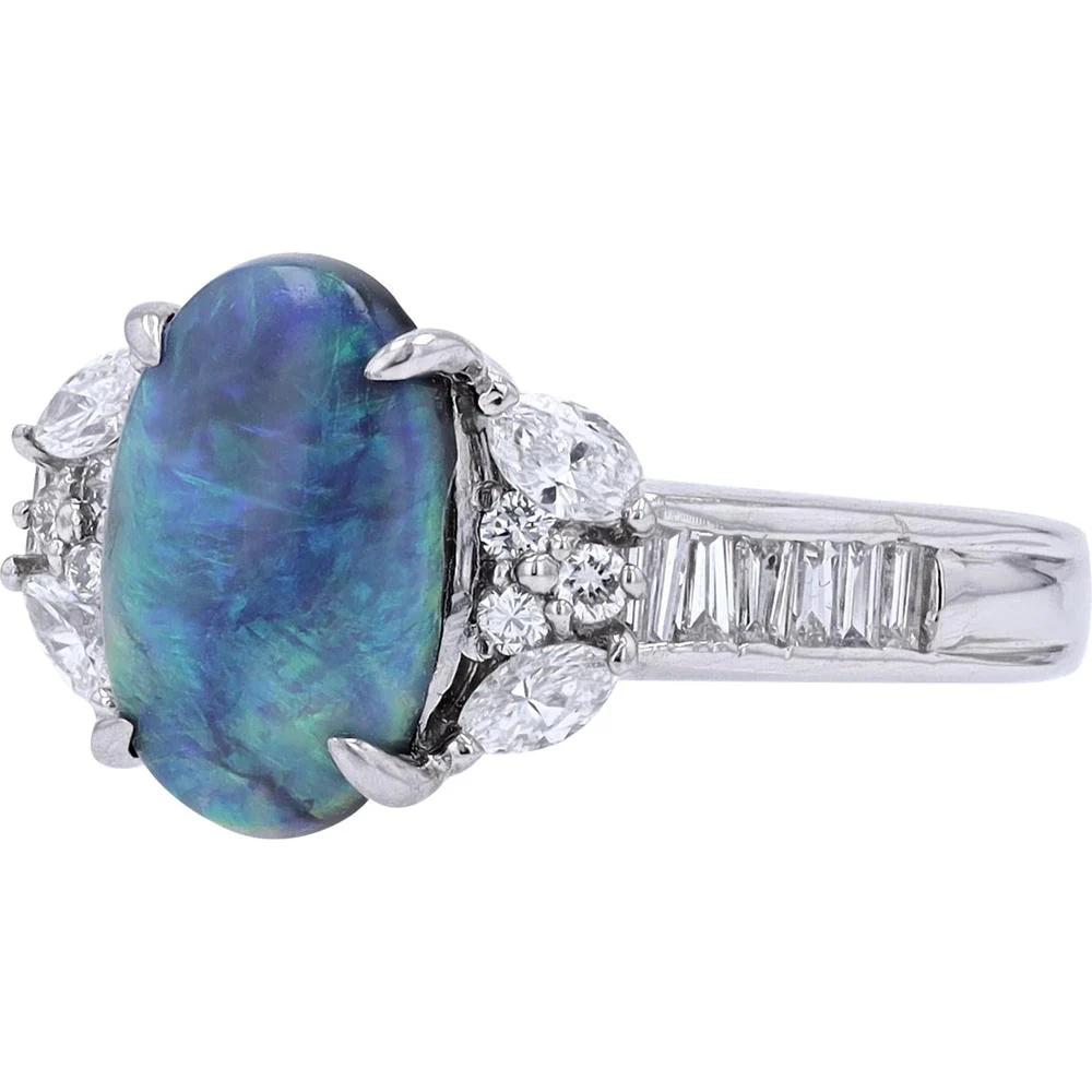 Platinum 2.07 Carat Black Opal Ring with 0.63 Carat Diamond Accents - Image 2