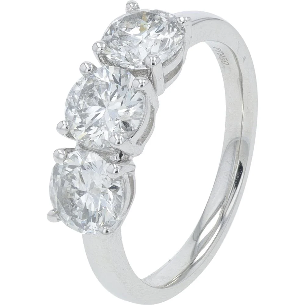 Platinum 2.12 Carat Total Weight Three Stone Round Diamond Ring - 0.70 Carat Each