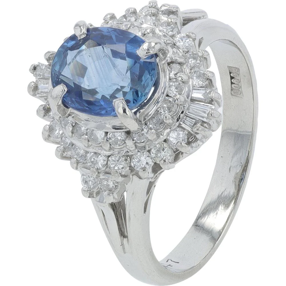Platinum 2.28 Carat Total Weight Sapphire Ring with Halo of Diamonds - 0.47 Carat Total Diamond Weight