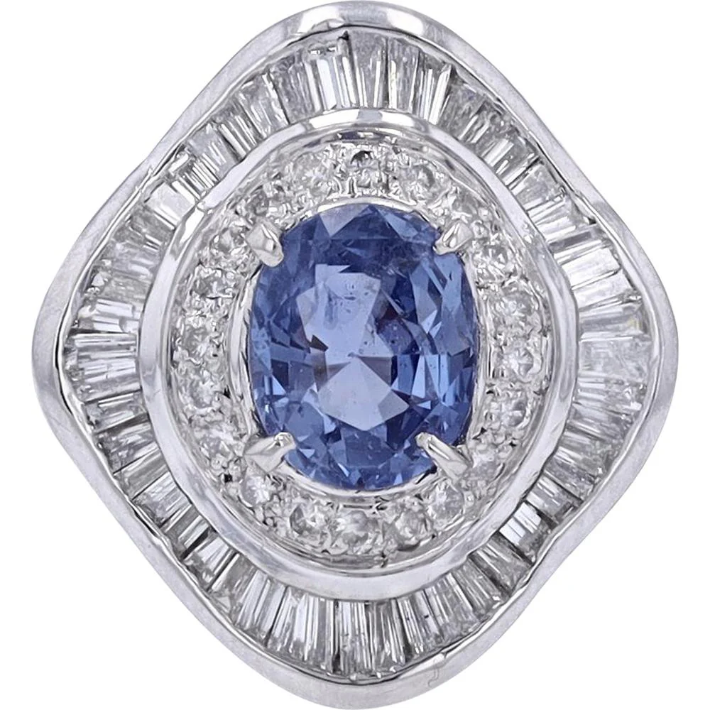 Platinum 2.31 Carat No Heat Ceylon Sapphire Ring with 1.00 Carat Diamond Halo
