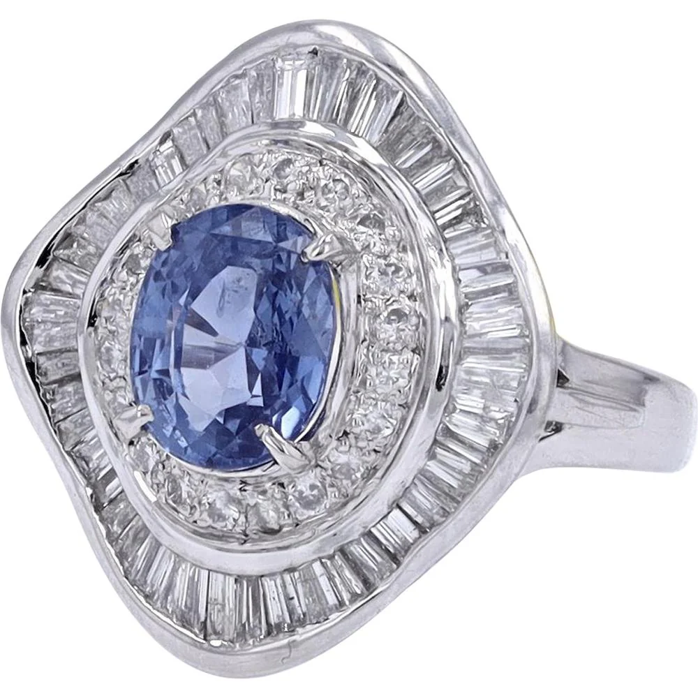 Platinum 2.31 Carat No Heat Ceylon Sapphire Ring with 1.00 Carat Diamond Halo - Image 2