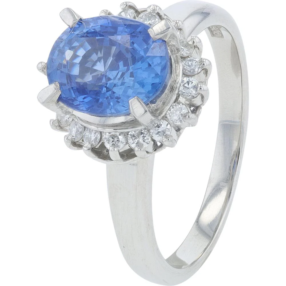 Platinum 2.35 Carat Sri Lankan Sapphire Halo Ring with 0.23 Carats of Round Diamonds