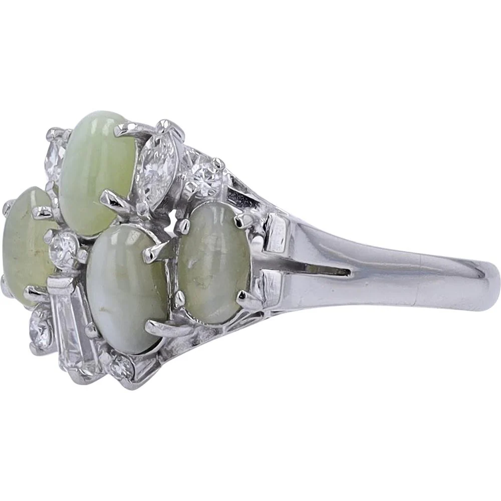 Platinum 2.40 Carat Chrysoberyl Four Stone Ring with 0.34 Carat Diamond Accents - Image 2