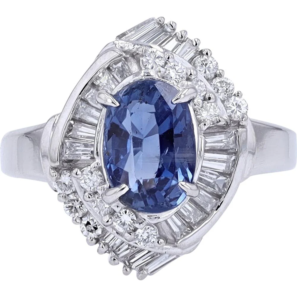 Platinum 2.43 Carat Oval Sapphire Ring with Diamond Halo - 0.74 Carat Total Diamond Weight