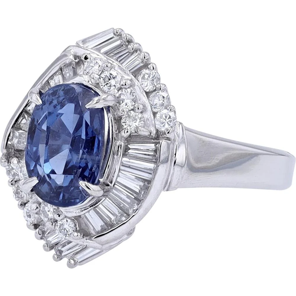 Platinum 2.43 Carat Oval Sapphire Ring with Diamond Halo - 0.74 Carat Total Diamond Weight - Image 2