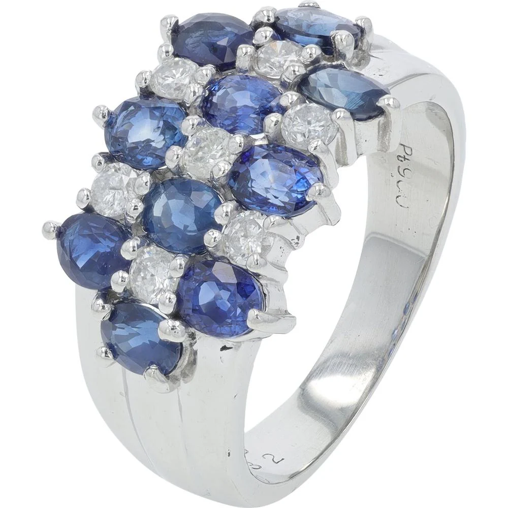 Platinum 2.50 Carat Total Weight Oval Sapphire Ring with 0.32 Carat Diamond Accents