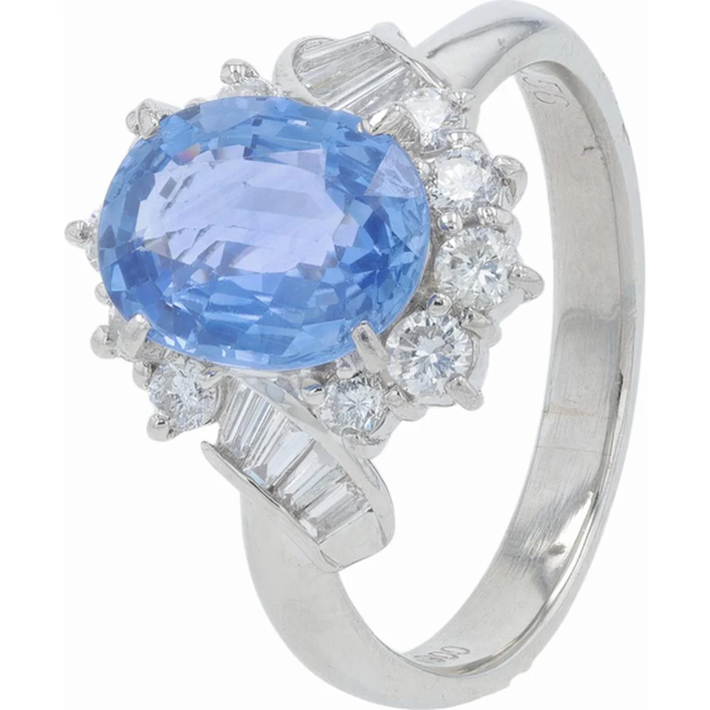 Platinum 2.51 Carat Sri Lanka Sapphire Halo Ring with 0.56 Carats of Diamonds