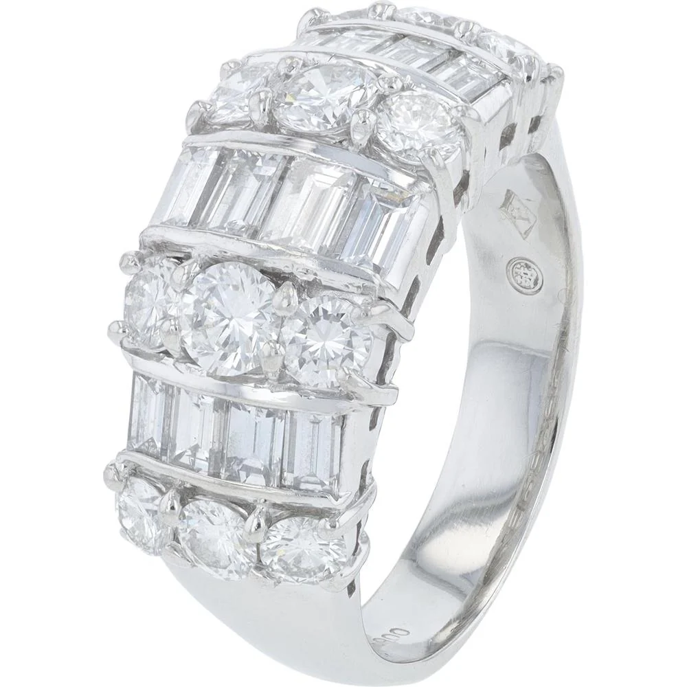Platinum 2.54 Carat Diamond Ring with Round and Baguette Cut Diamonds - 2.54 Carat Total Diamond Weight