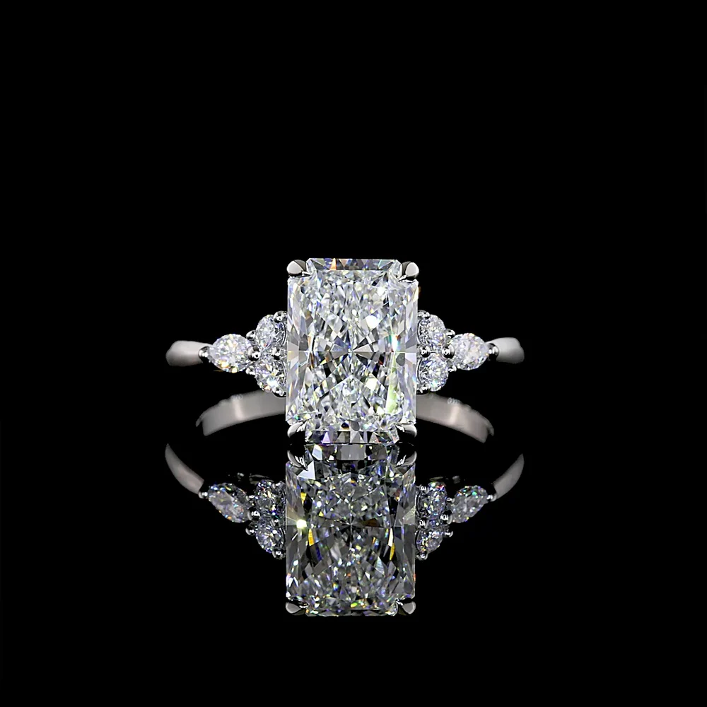 Platinum 2.74 Carat Total Weight Radiant Cut Lab Diamond Ring with Marquise and Brilliant Accents - 2.50 Carat F VS1 Center - Covaloro Fine Jewelry