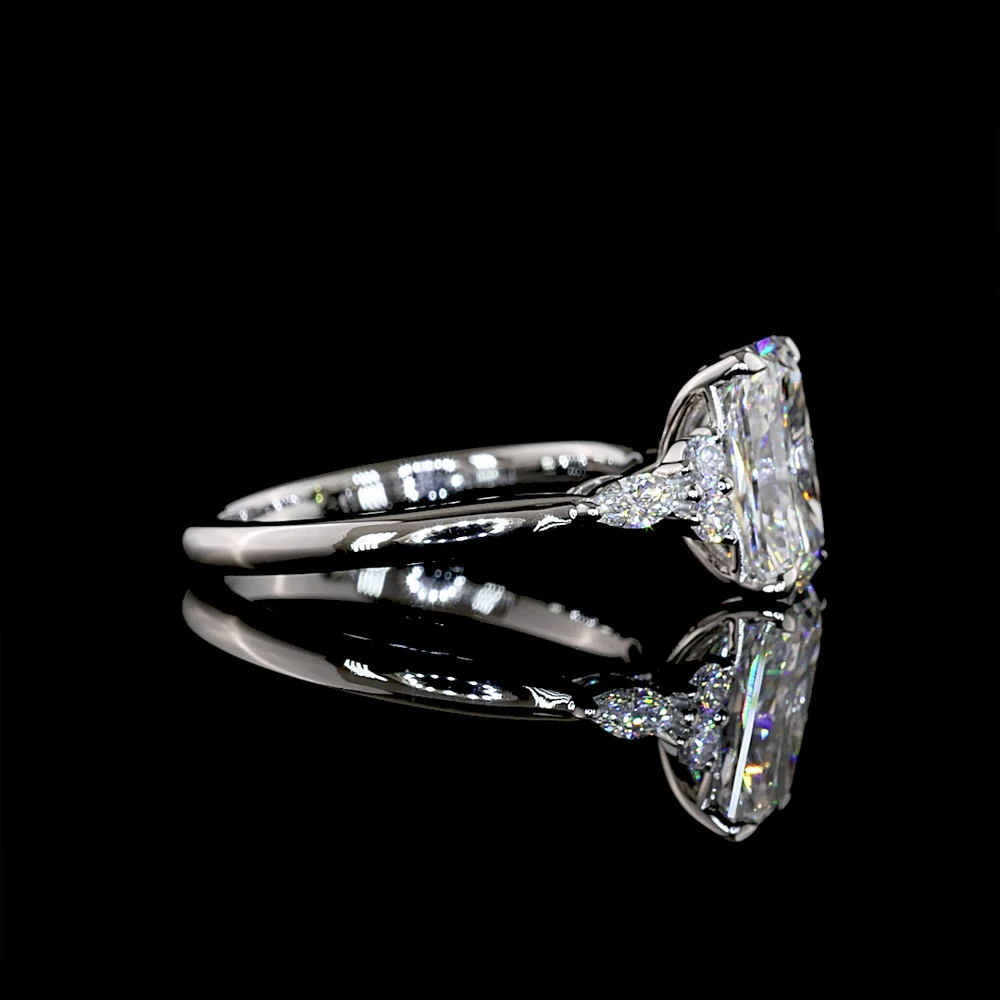 Platinum 2.74 Carat Total Weight Radiant Cut Lab Diamond Ring with Marquise and Brilliant Accents - 2.50 Carat F VS1 Center - Covaloro Fine Jewelry - Image 2