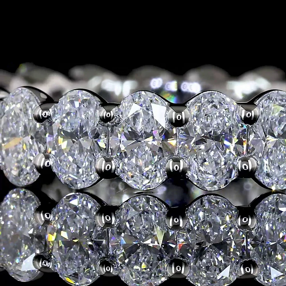 Platinum 2 Carat Oval Cut Lab Diamond Eternity Band with North-South Prong Setting - E-F Color VS Clarity - Covaloro Fine Jewelry - Image 2