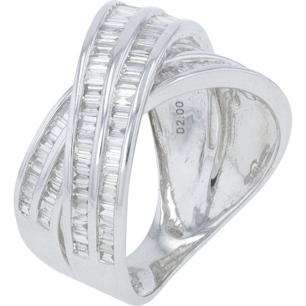 Platinum 2 Carat Total Weight Baguette Diamond Crossover Ring - 2.00 Carat Total Diamond Weight