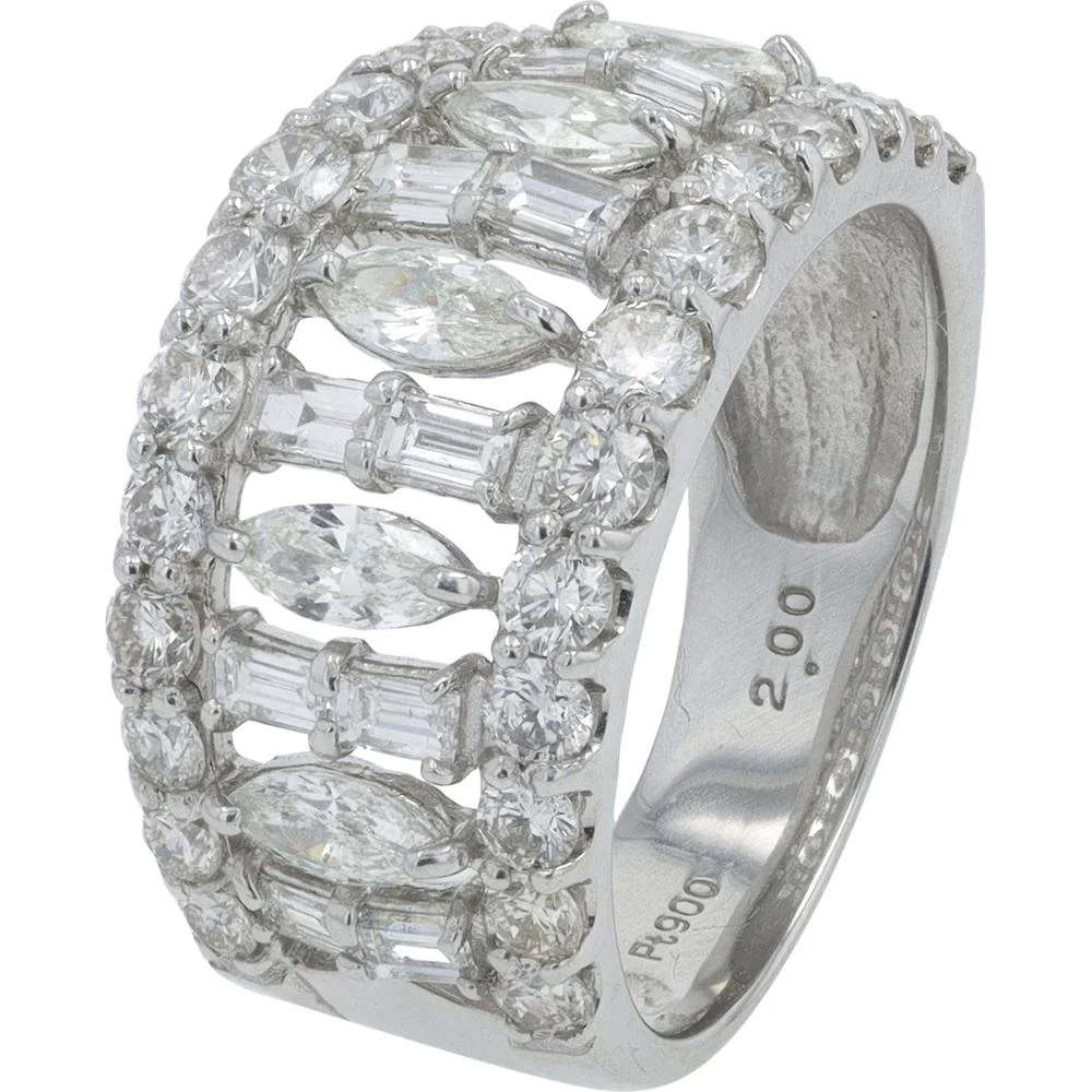 Platinum 2 Carat Total Weight Diamond Ring with Marquise, Baguette, and Round Cut Stones