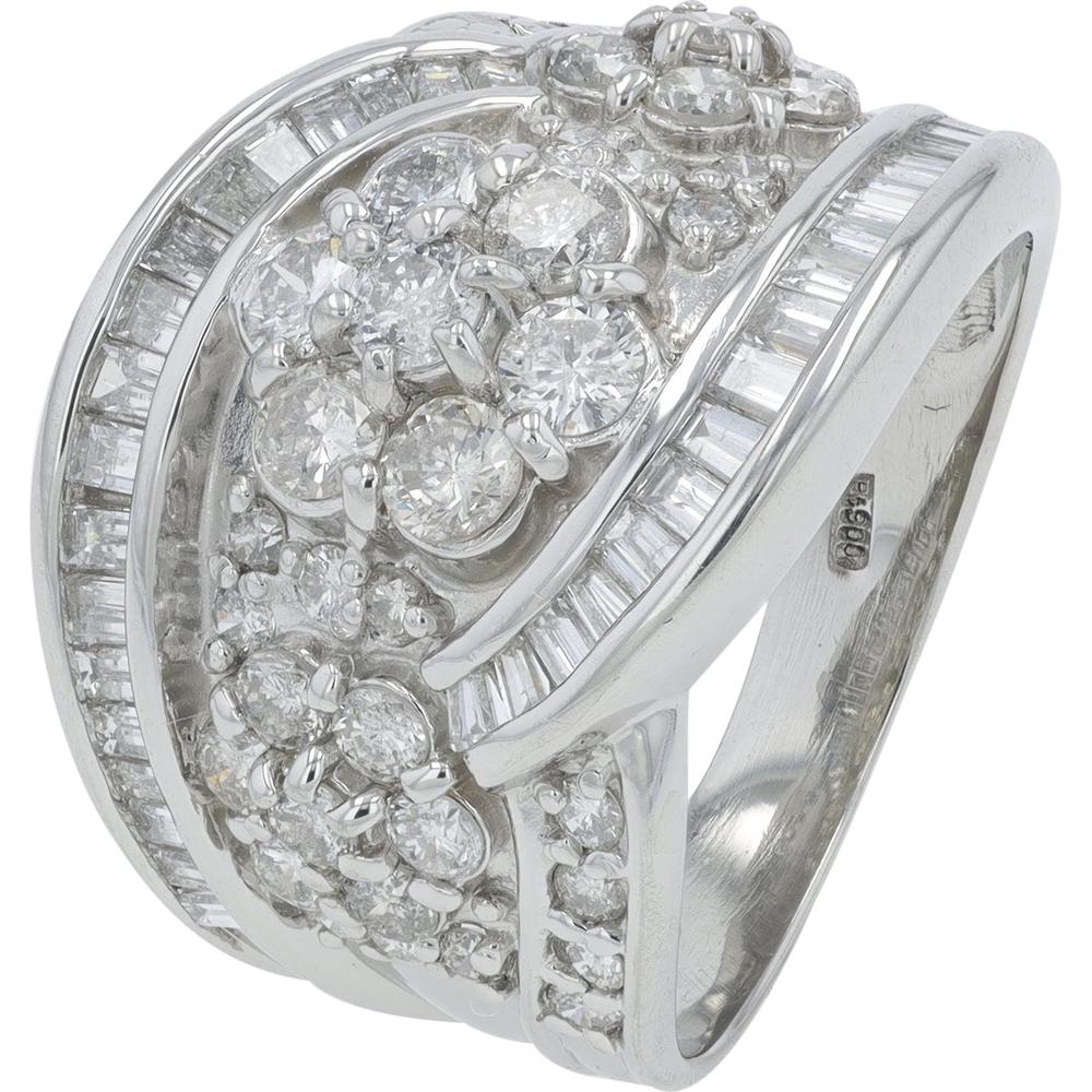 Platinum 2 Carat Total Weight Diamond Ring with Round and Baguette Accents - 2.00 Carat Total Diamond Weight